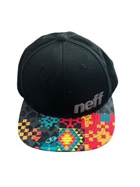 Neff Kids Black Snapback Hat with Multicolor Geometric Brim